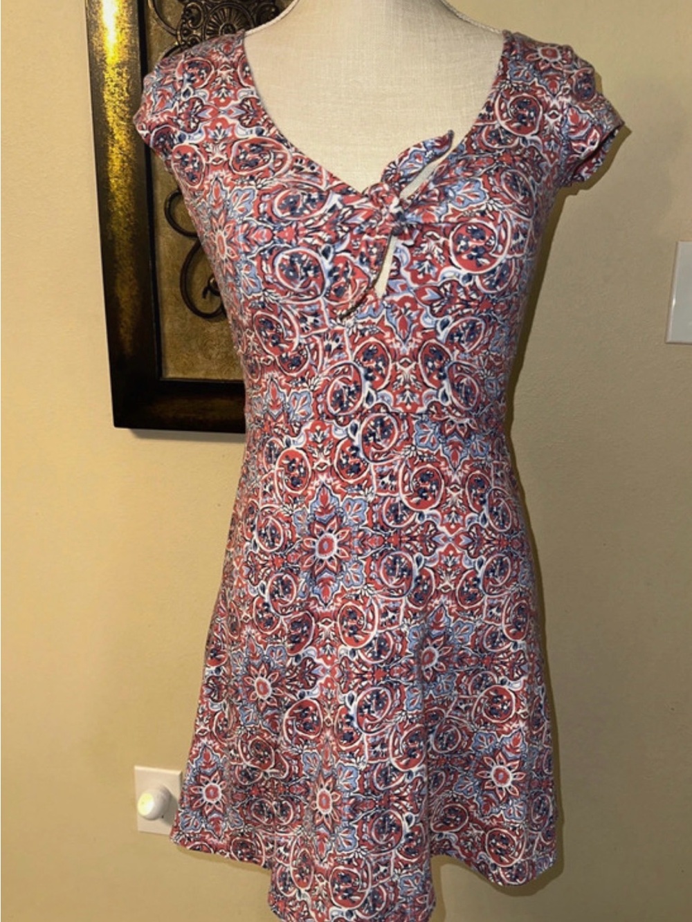 Aeropostale coral and Blue Medallion Cap-Sleeve Dress